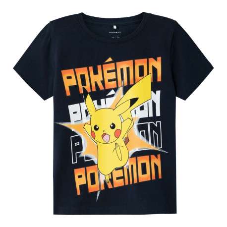 T-shirt en coton bleu marine imprimé avec une coupe droite et un col rond
