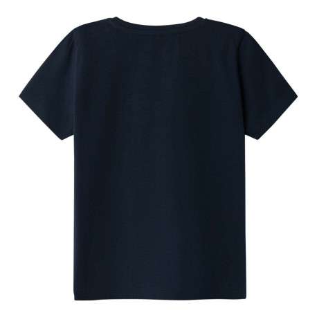 T-shirt en coton bleu marine imprimé avec une coupe droite et un col rond - Image 2