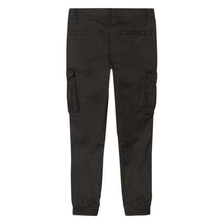 Cargo en coton noir uni avec une coupe slim élastiquée aux ourlets et 6 poches - Image 2