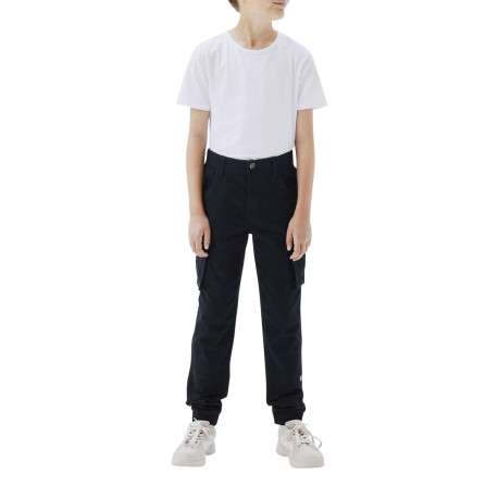 Cargo en coton noir uni avec une coupe slim élastiquée aux ourlets et 6 poches - Image 4