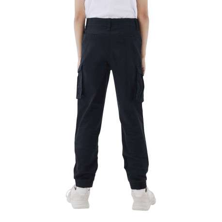 Cargo en coton noir uni avec une coupe slim élastiquée aux ourlets et 6 poches - Image 5