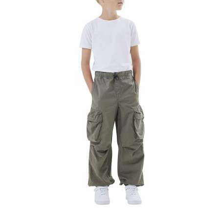 Pantalon cargo en coton kaki uni avec une coupe parachute large - Image 4