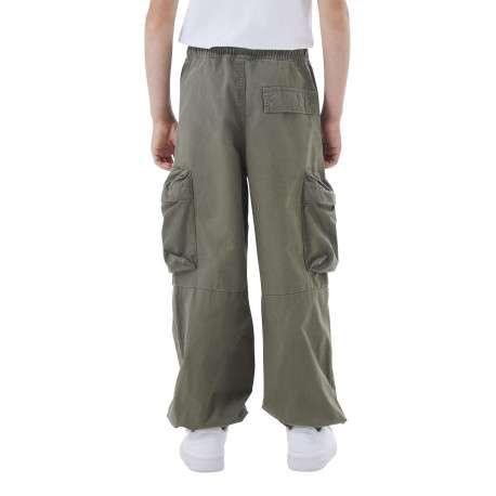 Pantalon cargo en coton kaki uni avec une coupe parachute large - Image 5