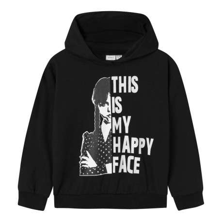 Sweat à capuche en coton mélangé noir avec une coupe droite et un imprimé