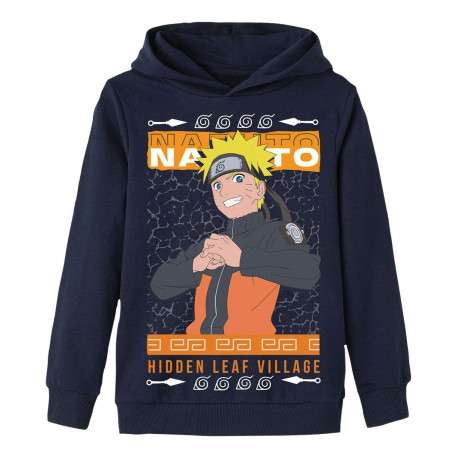 Sweat à capuche bleu marine avec un imprimé et une coupe droite