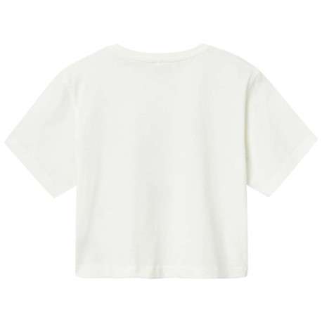 T-shirt crop top en coton biologique écru avec un imprimé et un col rond - Image 2