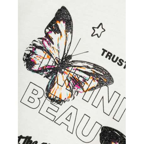 T-shirt crop top en coton biologique écru avec un imprimé et un col rond - Image 3