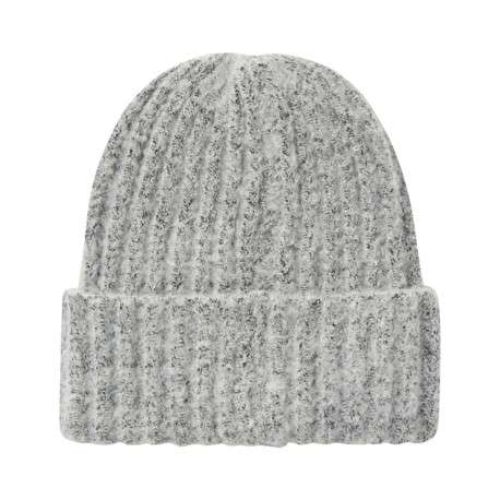Bonnet gris clair moucheté en maille tricotée doux avec un revers - Image 2
