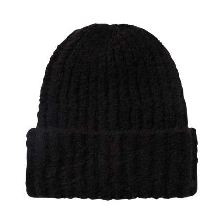 Bonnet noir uni en maille tricotée doux avec un revers - Image 2