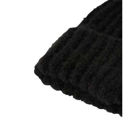 Bonnet noir uni en maille tricotée doux avec un revers - Image 3