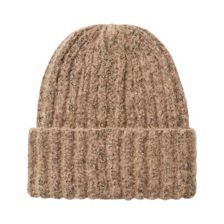 Bonnet beige moucheté en maille tricotée doux avec un revers - Image 2