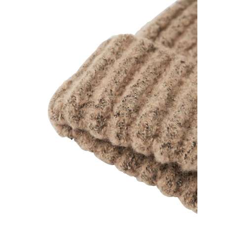 Bonnet beige moucheté en maille tricotée doux avec un revers - Image 3