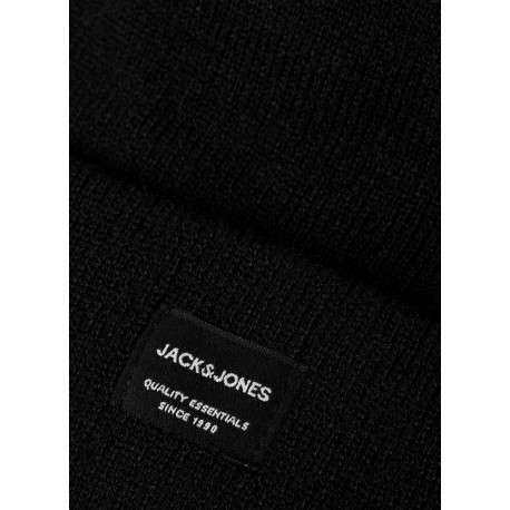 Bonnet noir uni en maille tricotée pourvu d'un large revers - Image 2