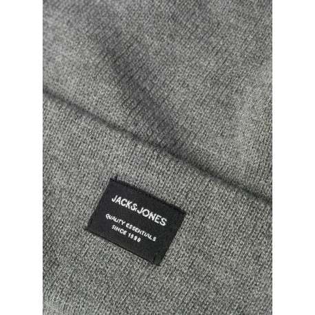 Bonnet gris uni en maille tricotée pourvu d'un large revers - Image 2