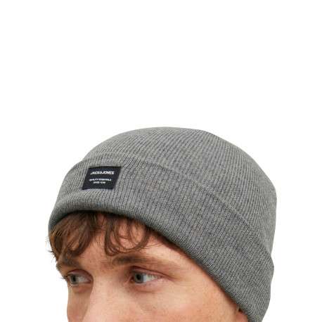 Bonnet gris uni en maille tricotée pourvu d'un large revers - Image 3
