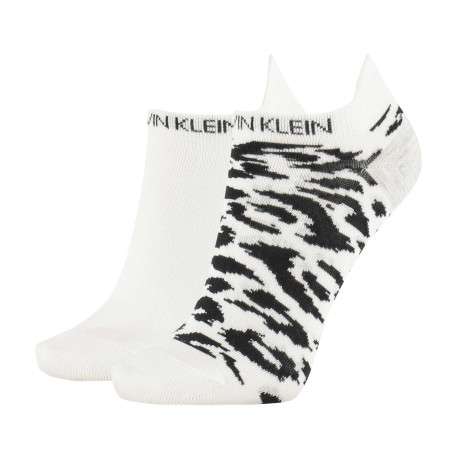 Lot de 2 paires de chaussettes basses blanches imprimées léopard et uni