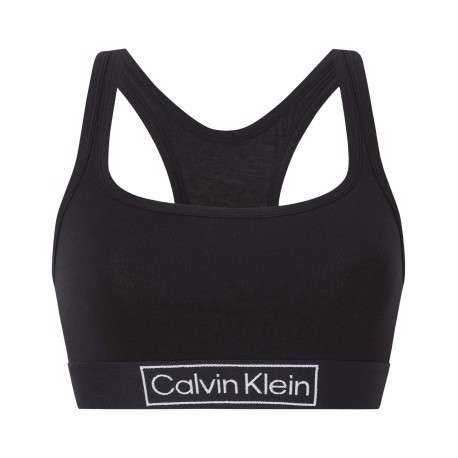 Brassière noire unie avec nom de la marque sur la bande élastiquée