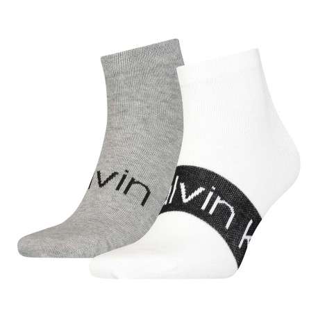 Lot de 2 paires de chaussettes mi-hautes grises et blanches avec inscription Calvin Klein pour homme