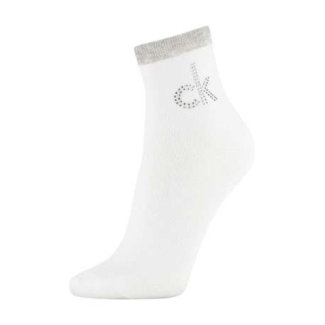 Chaussettes hautes blanches unies avec une coupe mi-haute et strass