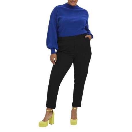 Pantalon chino noir uni avec une coupe droite et ceinture élastiquée - Image 4