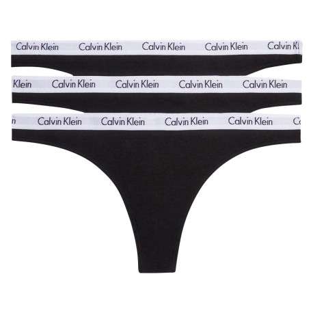 Lot de 3 strings en coton noir uni avec ceinture blanche et nom de la marque