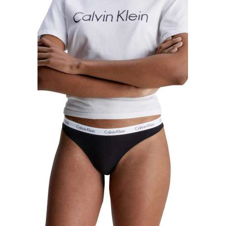 Lot de 3 strings en coton noir uni avec ceinture blanche et nom de la marque - Image 2
