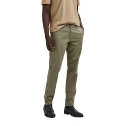 Pantalon Chino New Miles camel uni avec une coupe slim et 4 poches