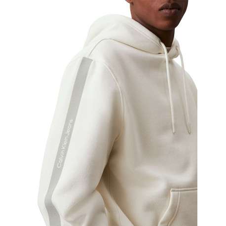 Sweat en coton écru uni avec un col à capuche et poche kangourou - Image 4