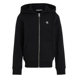 Sweat zippé en coton noir uni avec un col à capuche et imprimé dans le dos