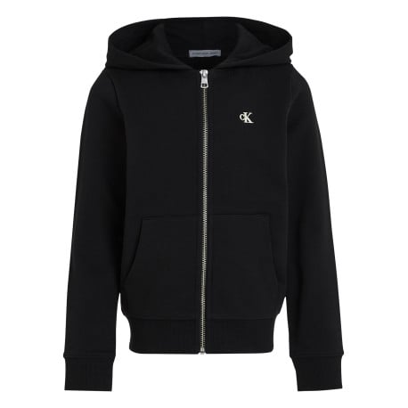 Sweat zippé en coton noir uni avec un col à capuche et imprimé dans le dos