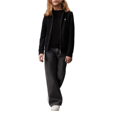 Sweat zippé en coton noir uni avec un col à capuche et imprimé dans le dos - Image 2