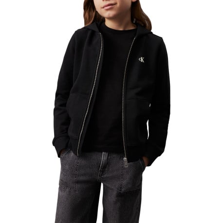 Sweat zippé en coton noir uni avec un col à capuche et imprimé dans le dos - Image 3