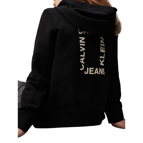 Sweat zippé en coton noir uni avec un col à capuche et imprimé dans le dos - Image 4