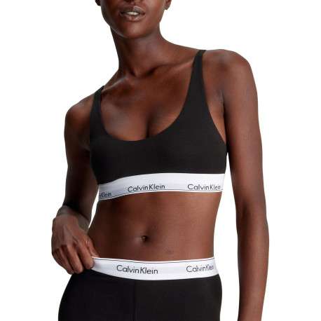 Brassière noire unie avec bande élastiquée avec nom de la marque - Image 3