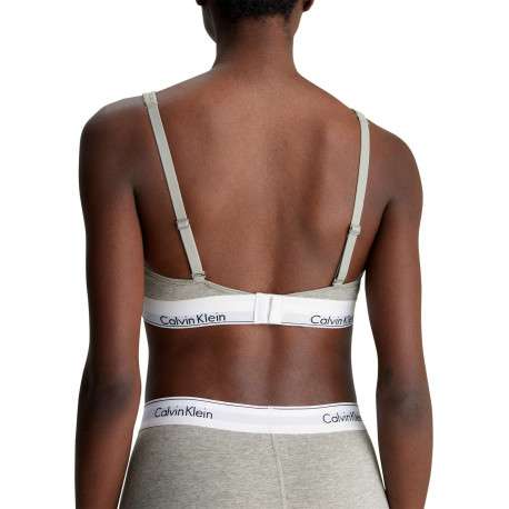 Brassière grise unie avec bretelles ajustables et nom de la marque imprimé - Image 4