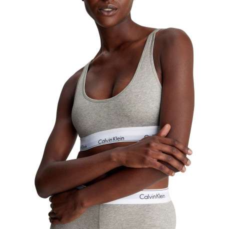 Brassière grise unie avec bretelles ajustables et nom de la marque imprimé - Image 5