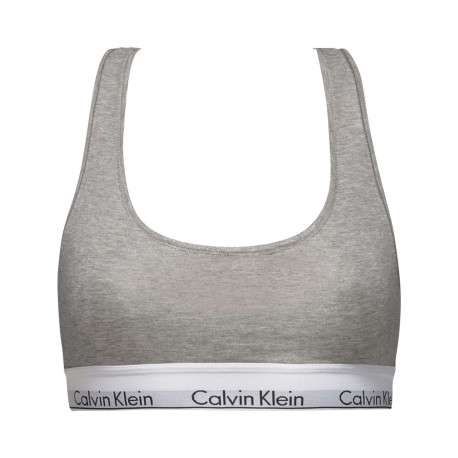 Brassière grise unie avec des surpiqûres ton sur ton et nom de la marque