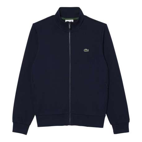 Sweat zippé en coton marine uni avec une coupe droite et un col montant