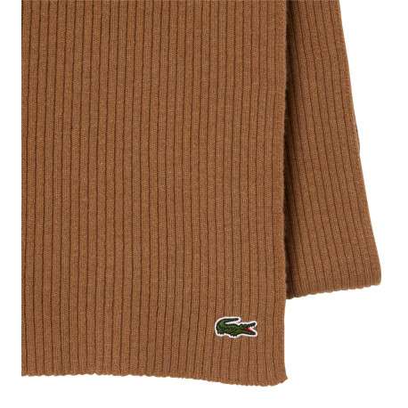 Écharpe en laine camel unie avec une coupe longue et un logo brodé - Image 2
