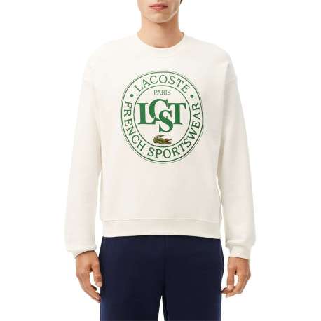Sweat en coton blanc avec grand imprimé vert, une coupe droite et un col rond