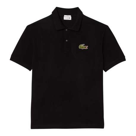 Polo en coton noir uni avec une coupe droite et col fermé par boutons