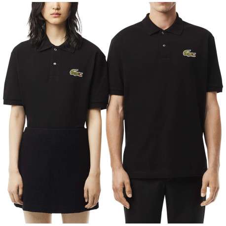Polo en coton noir uni avec une coupe droite et col fermé par boutons - Image 2