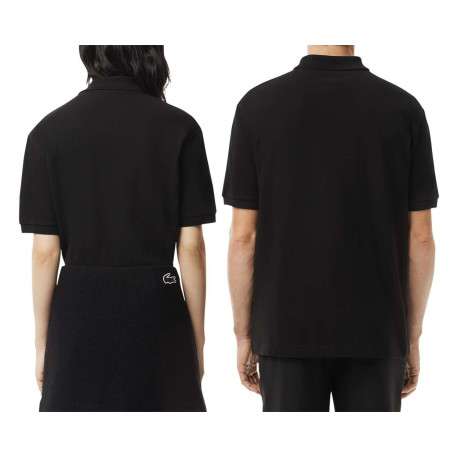 Polo en coton noir uni avec une coupe droite et col fermé par boutons - Image 3