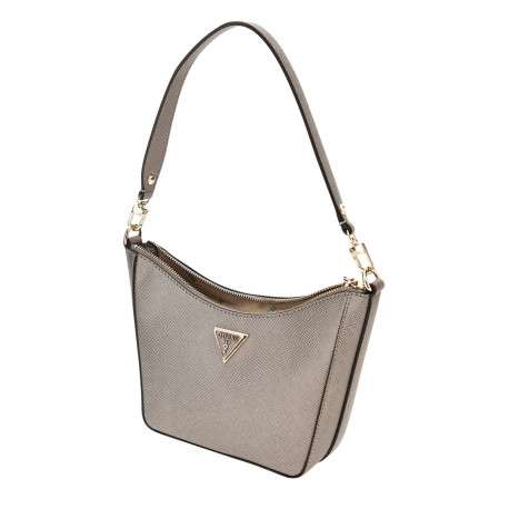 Sac porté épaule argent uni avec logo de la marque et petit poche - Image 3
