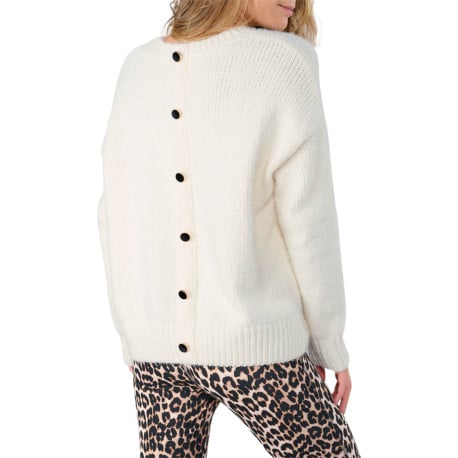 Pull écru uni avec une coupe droite un col rond et des manches longues - Image 2