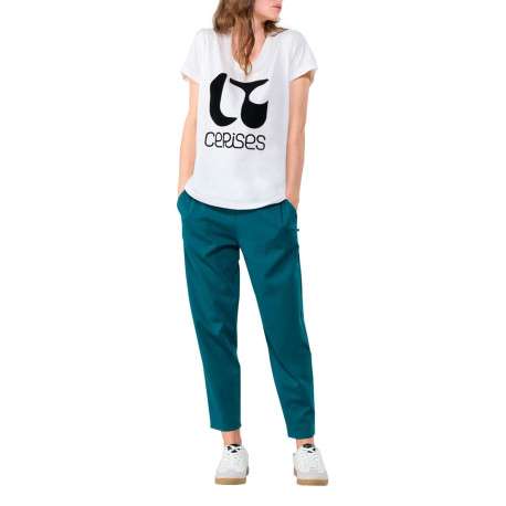 T-shirt en coton écru imprimé avec une coupe droite et un col rond - Image 3