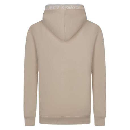 Sweat à capuche beige uni à coupe droite avec une grande poche - Image 2