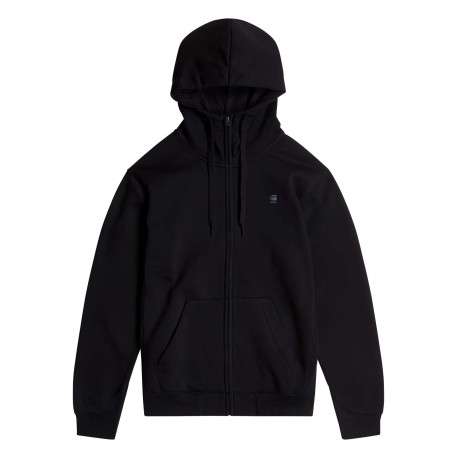 Sweat zippé noir uni avec une coupe droite et un col à capuche ajustable