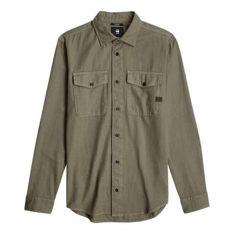 Chemise en coton kaki unie avec une coupe droite un col français et 2 poches - Image 2