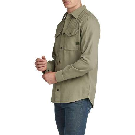 Chemise en coton kaki unie avec une coupe droite un col français et 2 poches - Image 4